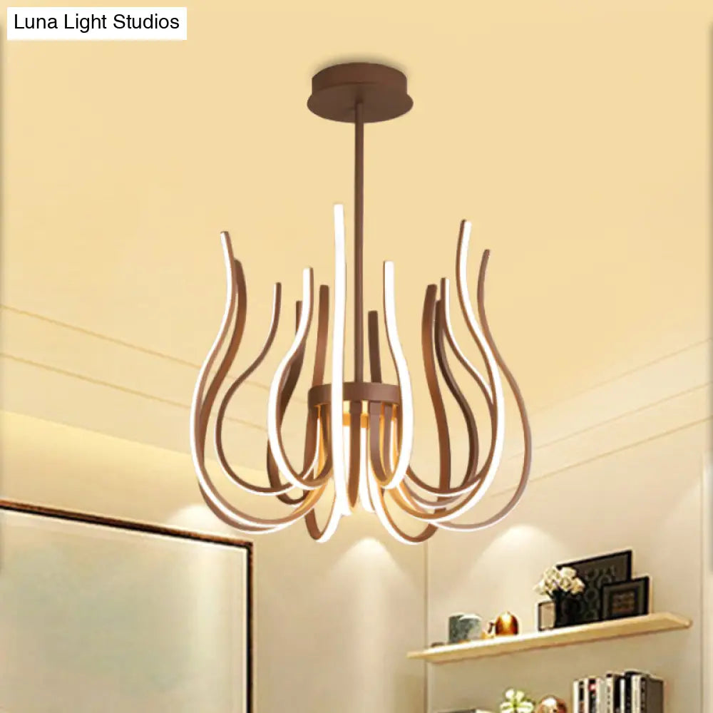 Contemporary Coffee LED Ceiling Chandelier - 19’’/24’’ Wide Curved Suspension Light