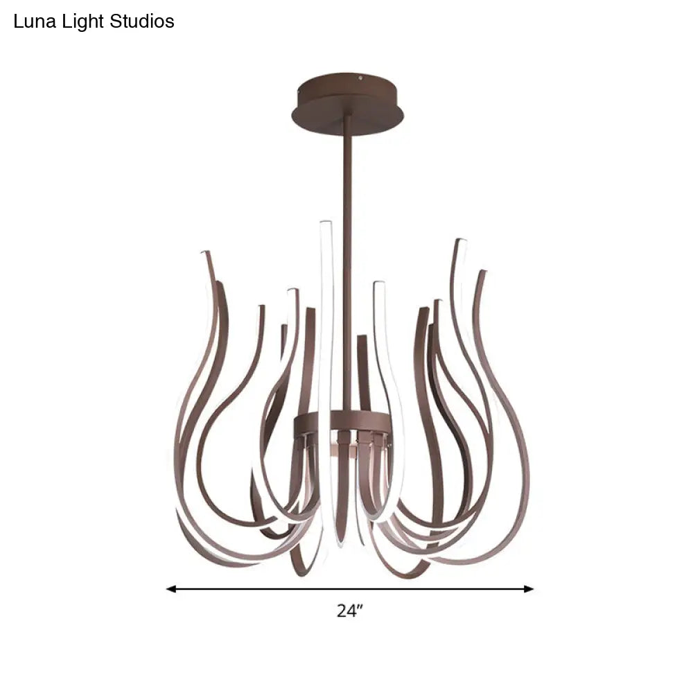 Contemporary Coffee LED Ceiling Chandelier - 19’’/24’’ Wide Curved Suspension Light