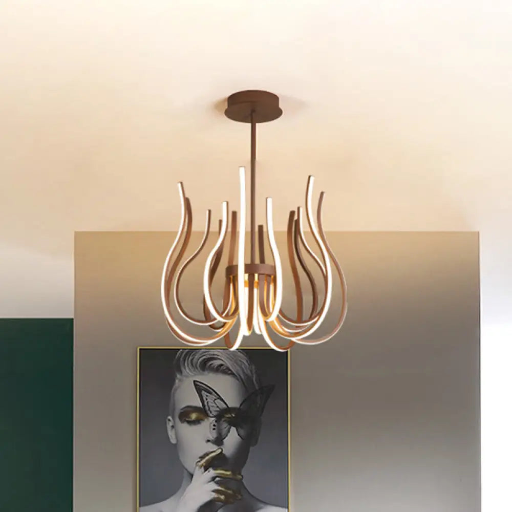 Contemporary Coffee LED Ceiling Chandelier - 19’’/24’’ Wide Curved Suspension Light Brown / 19’’