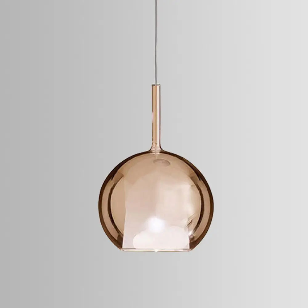 Contemporary Cognac Glass Globe Pendant Light - 1 Dining Room Hanging Fixture Kit 6/8/10 Wide
