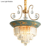 Contemporary Cone Crystal Rod Ceiling Light 3/5 Heads With Green/Dark Green Chandelier Illumination