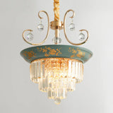 Contemporary Cone Crystal Rod Ceiling Light 3/5 Heads With Green/Dark Green Chandelier Illumination