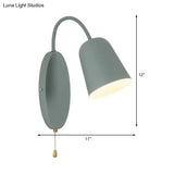 Contemporary Cone Sconce Light Fixture With Metal Shade & Pull Chain In Vibrant Colors