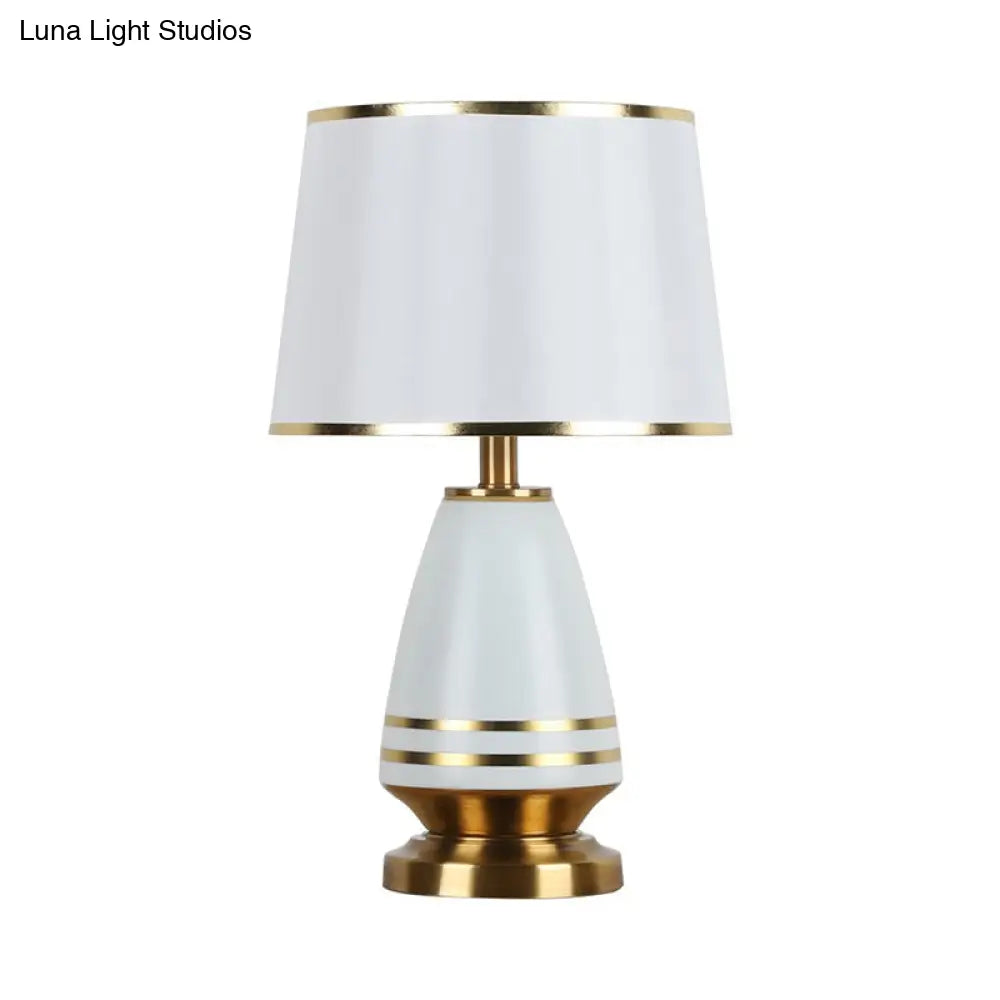 Contemporary Conical Shade Nightstand Lamp In White - 1 Head Reading Light With Fabric Cover