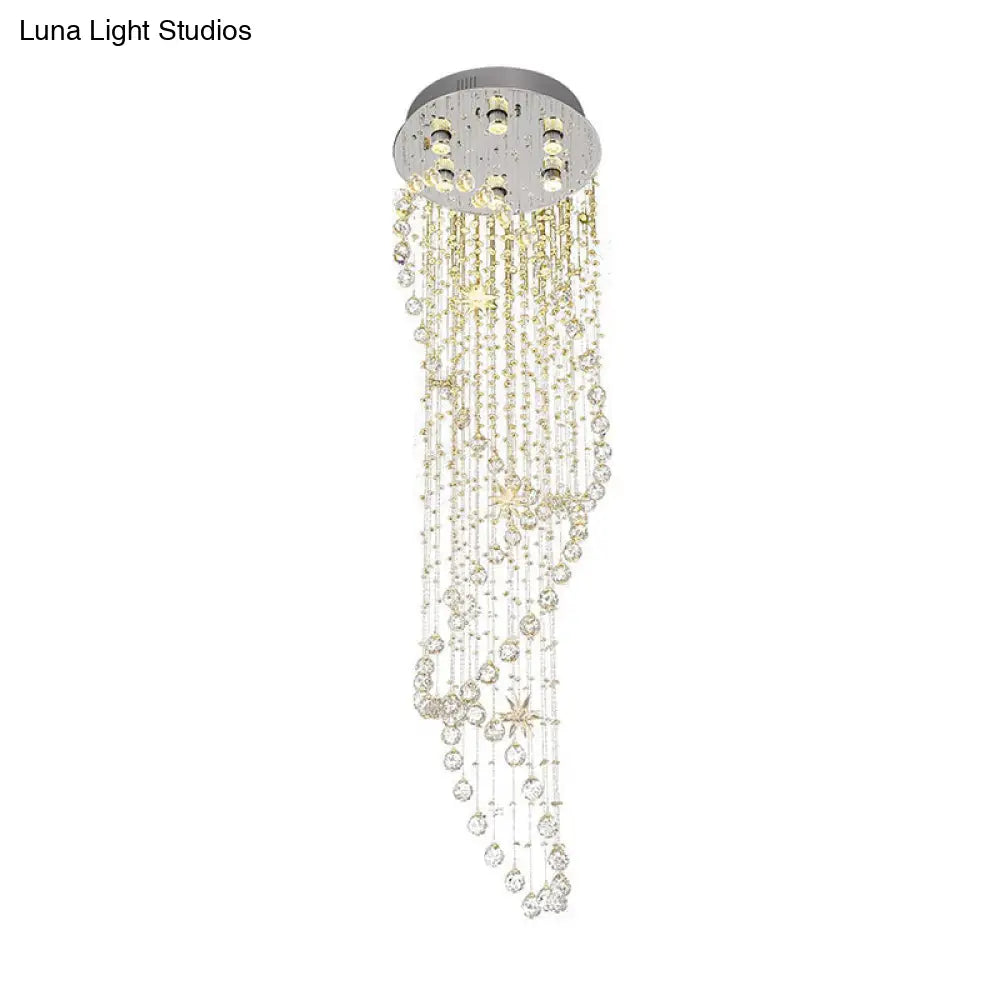 Contemporary Crystal 6 - Head Spiral Flushmount Ceiling Fixture In Stainless Steel