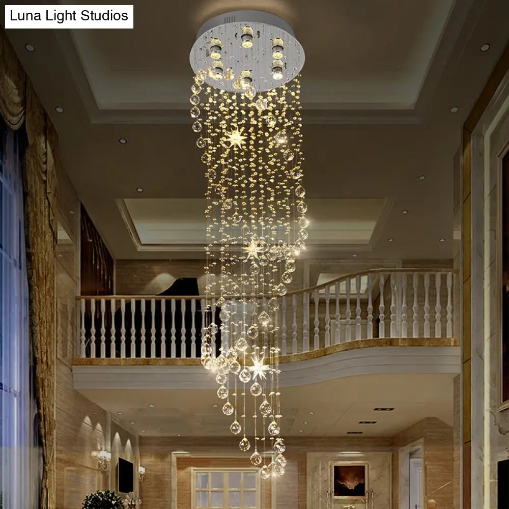 Contemporary Crystal 6 - Head Spiral Flushmount Ceiling Fixture In Stainless Steel