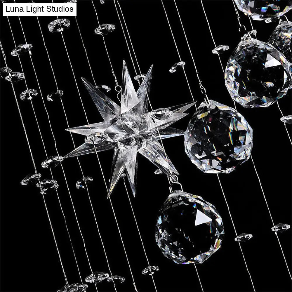 Contemporary Crystal 6 - Head Spiral Flushmount Ceiling Fixture In Stainless Steel