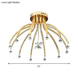 Contemporary Crystal Ball Sputnik Ceiling Mount - Gold Led Semi Flush Light Fixture With 12 Bulbs