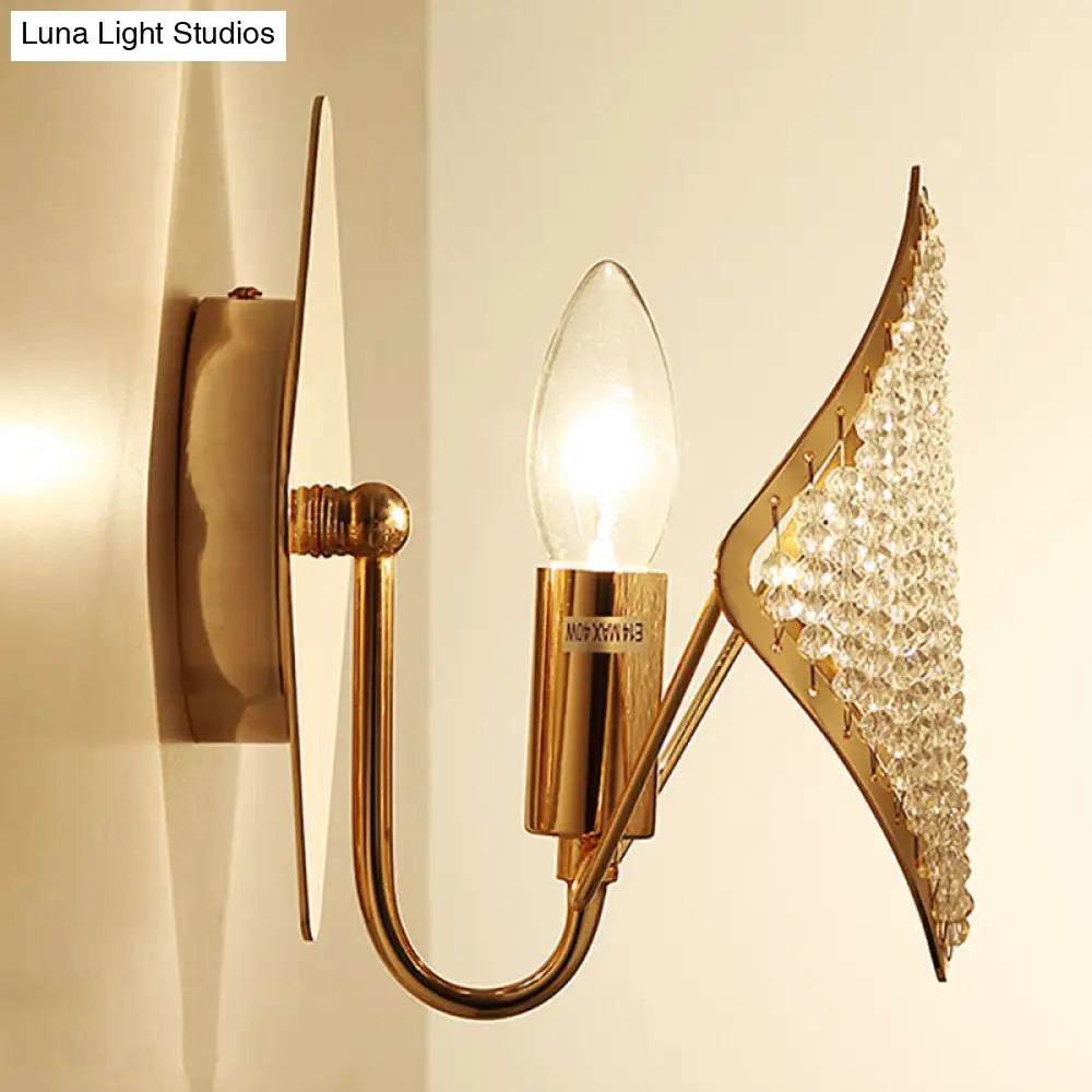 Contemporary Crystal Bead Wall Sconce Light: Rhombus Brass Design