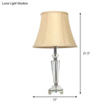 Contemporary Crystal Bell Nightstand Light - 1-Light Beige Bedside Lamp