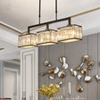 Contemporary Crystal Black Chandelier Island Light Fixture - Cubic Dining Hall Lamp 3 Bulbs