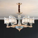 Contemporary Crystal Block Arced Panel Chandelier With 6 Bulbs Gold Pendulum Light And Blue Ceramic