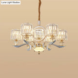 Contemporary Crystal Block Cylinder Suspension Light Chandelier - Silver 6/8-Head Ideal For Dining