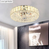 Contemporary Crystal Block Led Chrome Ceiling Fixture - Drum Flush Mount Light 16’/23.5’ Wide