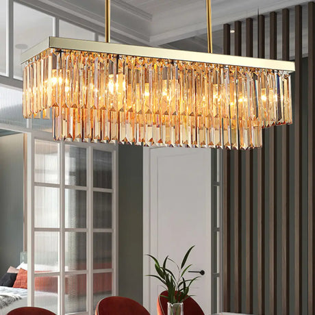 Contemporary Crystal Block Rectangle Hanging Lamp Kit - 8 Lights Clear/Amber 31.5/39 W Amber / 39