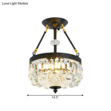 Contemporary Crystal Bowl Semi Flush Light - 4/6 Heads 14.5’/18.5’ Width Ceiling Mount Black Frame