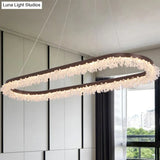 Contemporary Crystal Brown Led Chandelier Pendant Light - Elliptical Suspension Lamp In