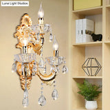 Contemporary Crystal Candelabra Wall Lamp - 2-Light Gold Corridor Mount Light