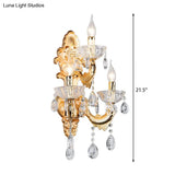 Contemporary Crystal Candelabra Wall Lamp - 2-Light Gold Corridor Mount Light
