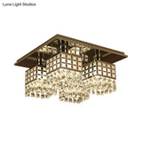 Contemporary Crystal Ceiling Fixture: Silver Square Semi - Flush Mount With 8 Clear Heads