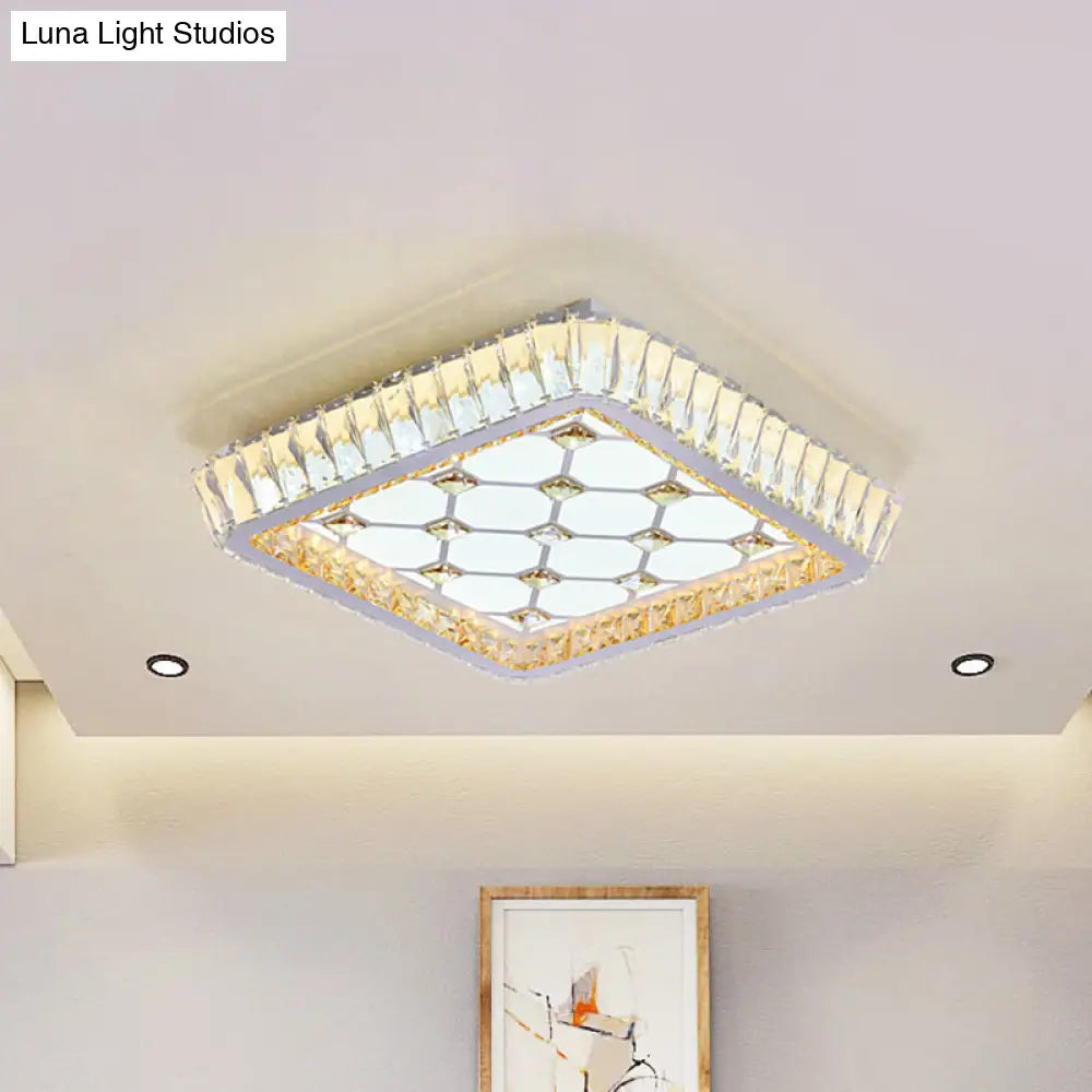 Contemporary Crystal Ceiling Flush Light With Led And White Trellis/Bowknot Design