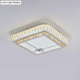 Contemporary Crystal Ceiling Flush Light With Led And White Trellis/Bowknot Design