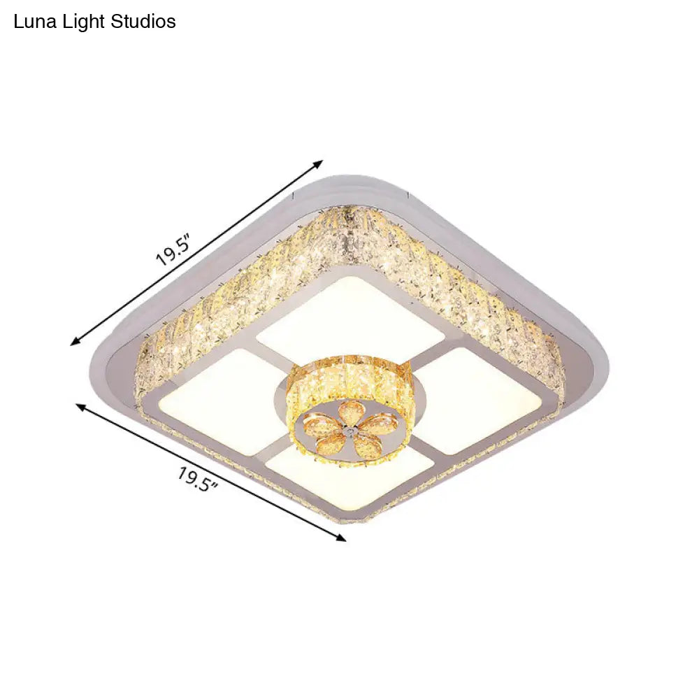 Contemporary Crystal Ceiling Lamp: Round/Flower Led Flushmount Lighting Silver With Warm/White