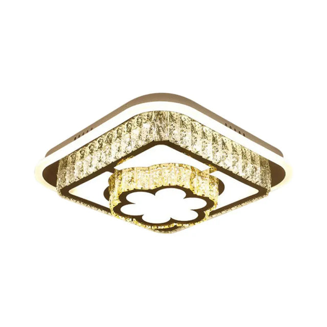 Contemporary Crystal Ceiling Lamp: Round/Flower Led Flushmount Lighting Silver With Warm/White Light