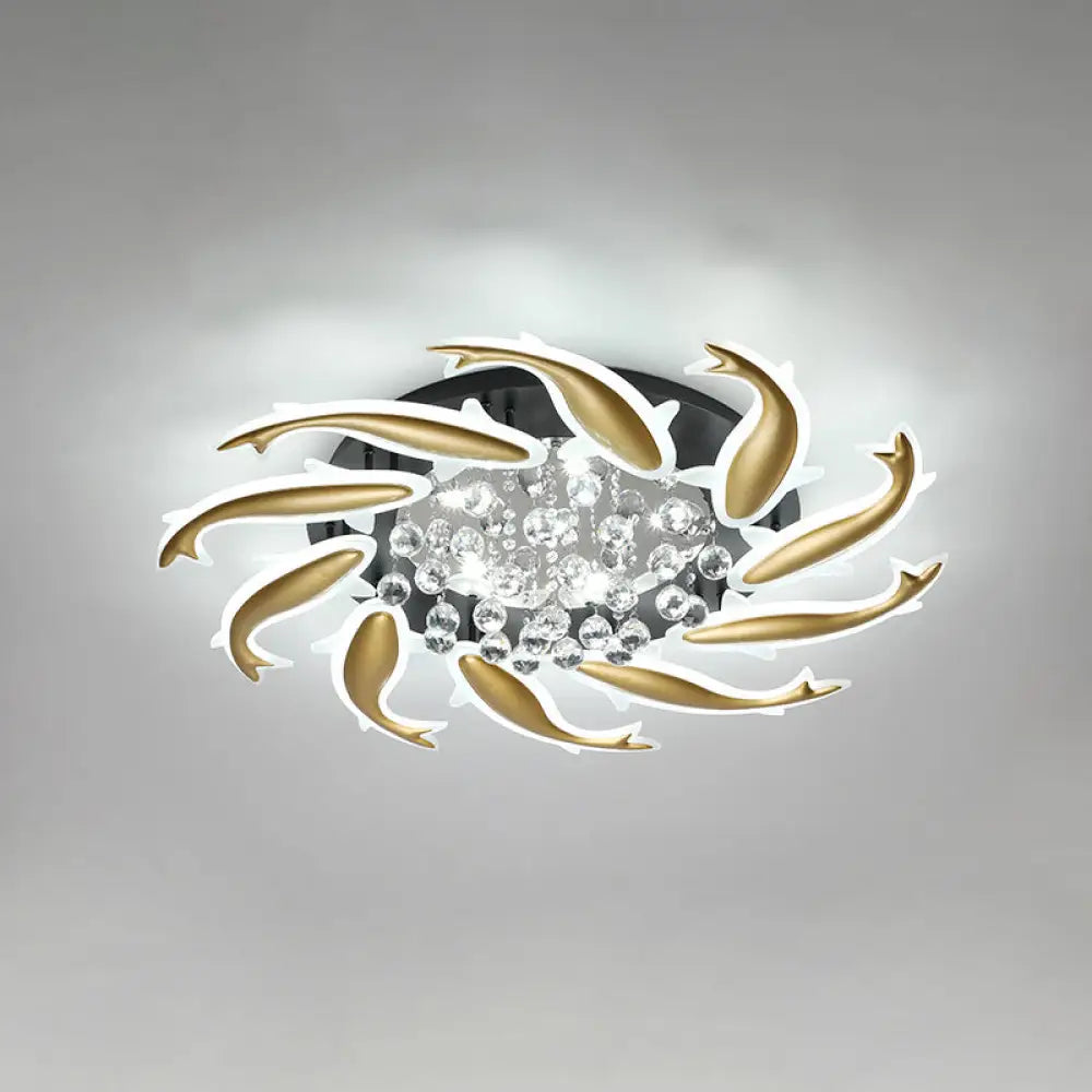 Contemporary Crystal Ceiling Light Fixture Spiral Flush Design For Bedrooms 10 / Brass White