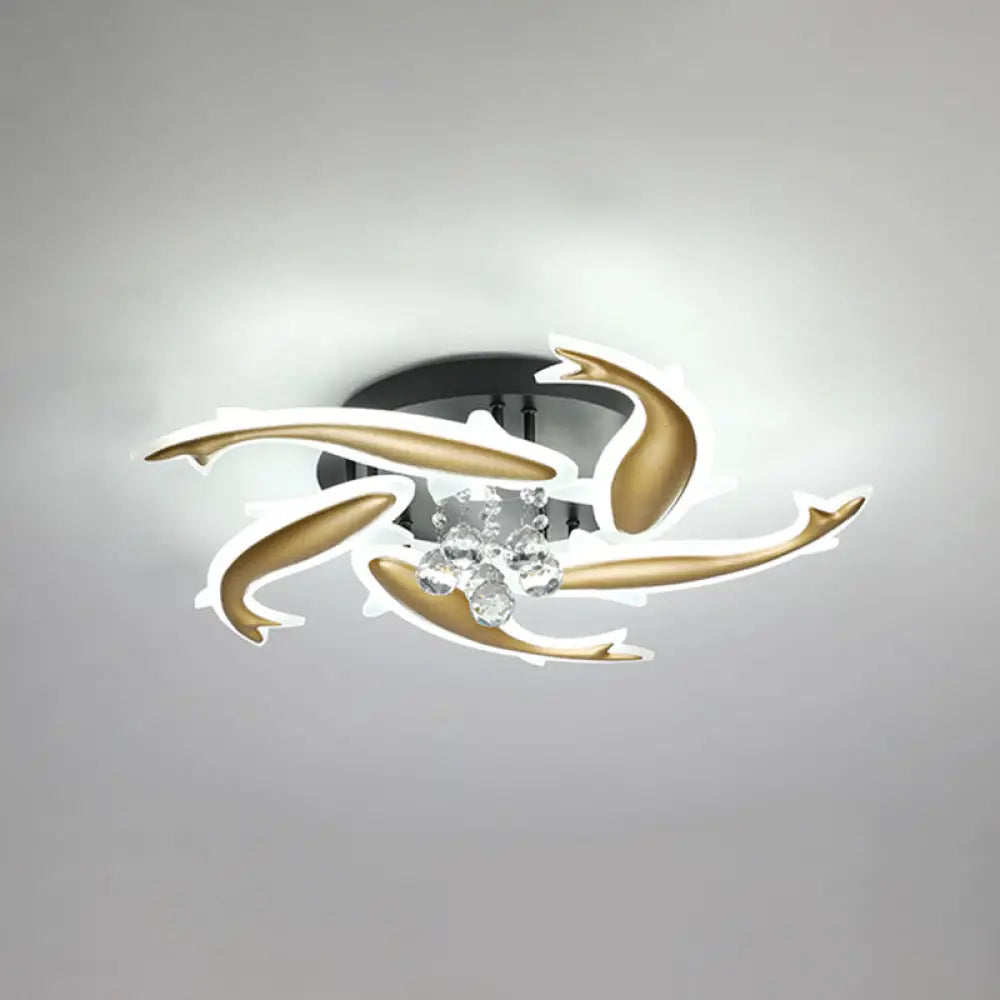 Contemporary Crystal Ceiling Light Fixture Spiral Flush Design For Bedrooms 5 / Brass White