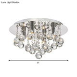 Contemporary Crystal Chrome Ceiling Light - Cascading Flush Mount 3/4/6 Lights 8’/14’/19.5’ Wide