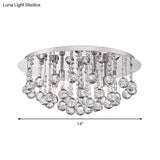 Contemporary Crystal Chrome Ceiling Light - Cascading Flush Mount 3/4/6 Lights 8’/14’/19.5’ Wide
