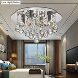 Contemporary Crystal Chrome Ceiling Light - Cascading Flush Mount 3/4/6 Lights 8’/14’/19.5’ Wide