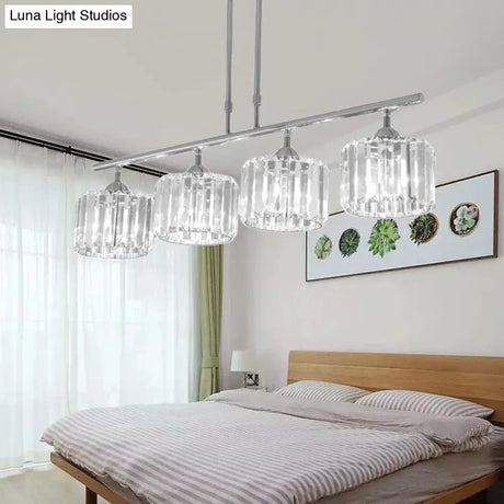 Contemporary Crystal Chrome Drum Chandelier Light With 3/4 Pendant Bulbs - Perfect For Bedroom