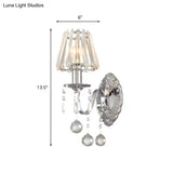 Contemporary Crystal Cone Wall Light Kit - Chrome Sconce With Drops 1/2-Light Fixture