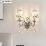 Contemporary Crystal Cone Wall Light Kit - Chrome Sconce With Drops 1/2-Light Fixture