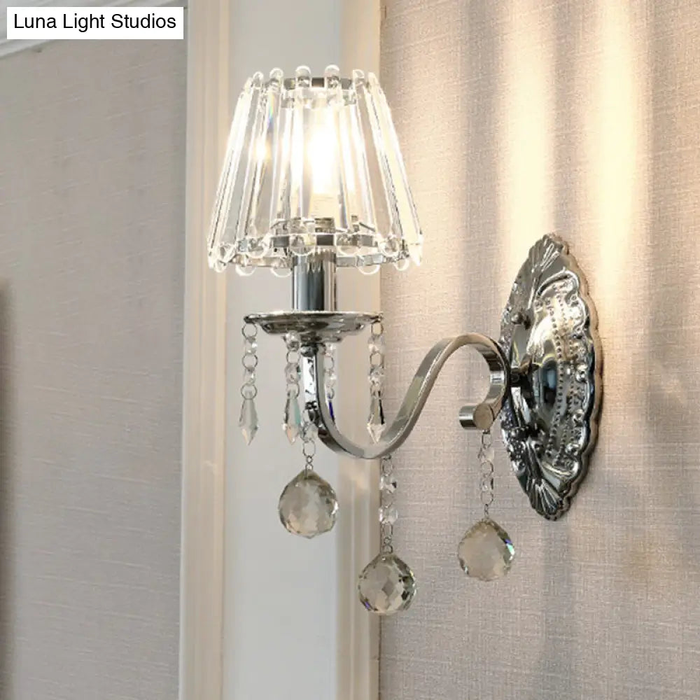 Contemporary Crystal Cone Wall Light Kit - Chrome Sconce With Drops 1/2-Light Fixture