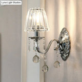 Contemporary Crystal Cone Wall Light Kit - Chrome Sconce With Drops 1/2-Light Fixture