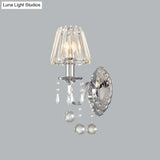 Contemporary Crystal Cone Wall Light Kit - Chrome Sconce With Drops 1/2-Light Fixture