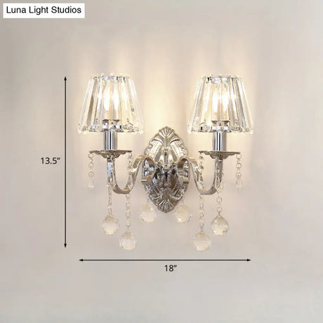 Contemporary Crystal Cone Wall Light Kit - Chrome Sconce With Drops 1/2-Light Fixture