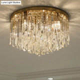 Contemporary Crystal Draping Flush Ceiling Light With Chrome/Gold Finish - 6 Heads Ideal For Bedroom