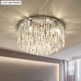 Contemporary Crystal Draping Flush Ceiling Light With Chrome/Gold Finish - 6 Heads Ideal For Bedroom