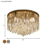 Contemporary Crystal Draping Flush Ceiling Light With Chrome/Gold Finish - 6 Heads Ideal For Bedroom