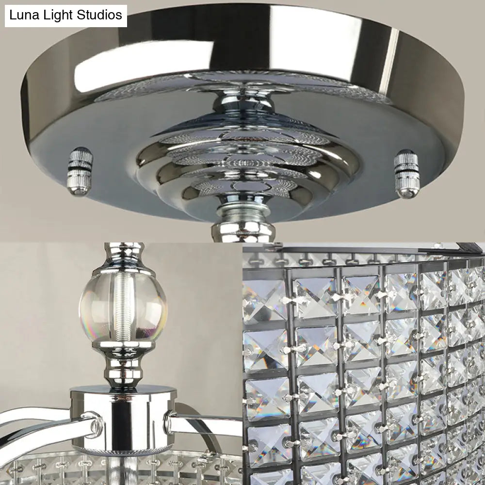Contemporary Crystal Drum Ceiling Fixture - 3 Lights Chrome/Black Semi Flush Mount