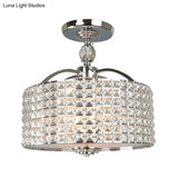 Contemporary Crystal Drum Ceiling Fixture - 3 Lights Chrome/Black Semi Flush Mount