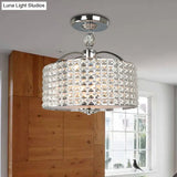 Contemporary Crystal Drum Ceiling Fixture - 3 Lights Chrome/Black Semi Flush Mount