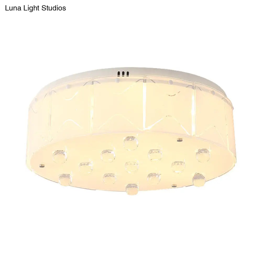 Contemporary Crystal Drum Flush Mount Light With Led Multi - Lights - White Ceiling Lamp Fixture