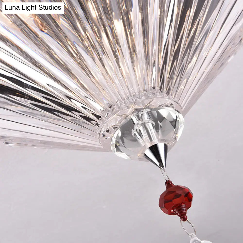 Contemporary Crystal Flush Ceiling Light - Conical Shape 3/4 Lights Clear Flushmount Lighting