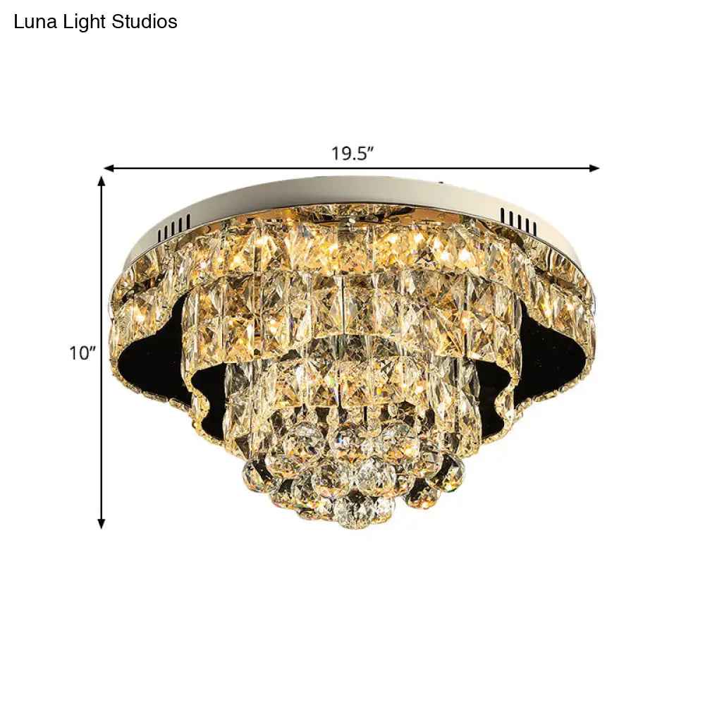 Contemporary Crystal Flush Mount Led Ceiling Light In Chrome For Bedroom