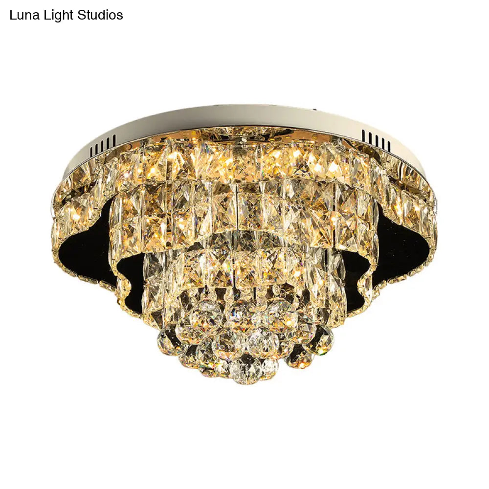 Contemporary Crystal Flush Mount Led Ceiling Light In Chrome For Bedroom